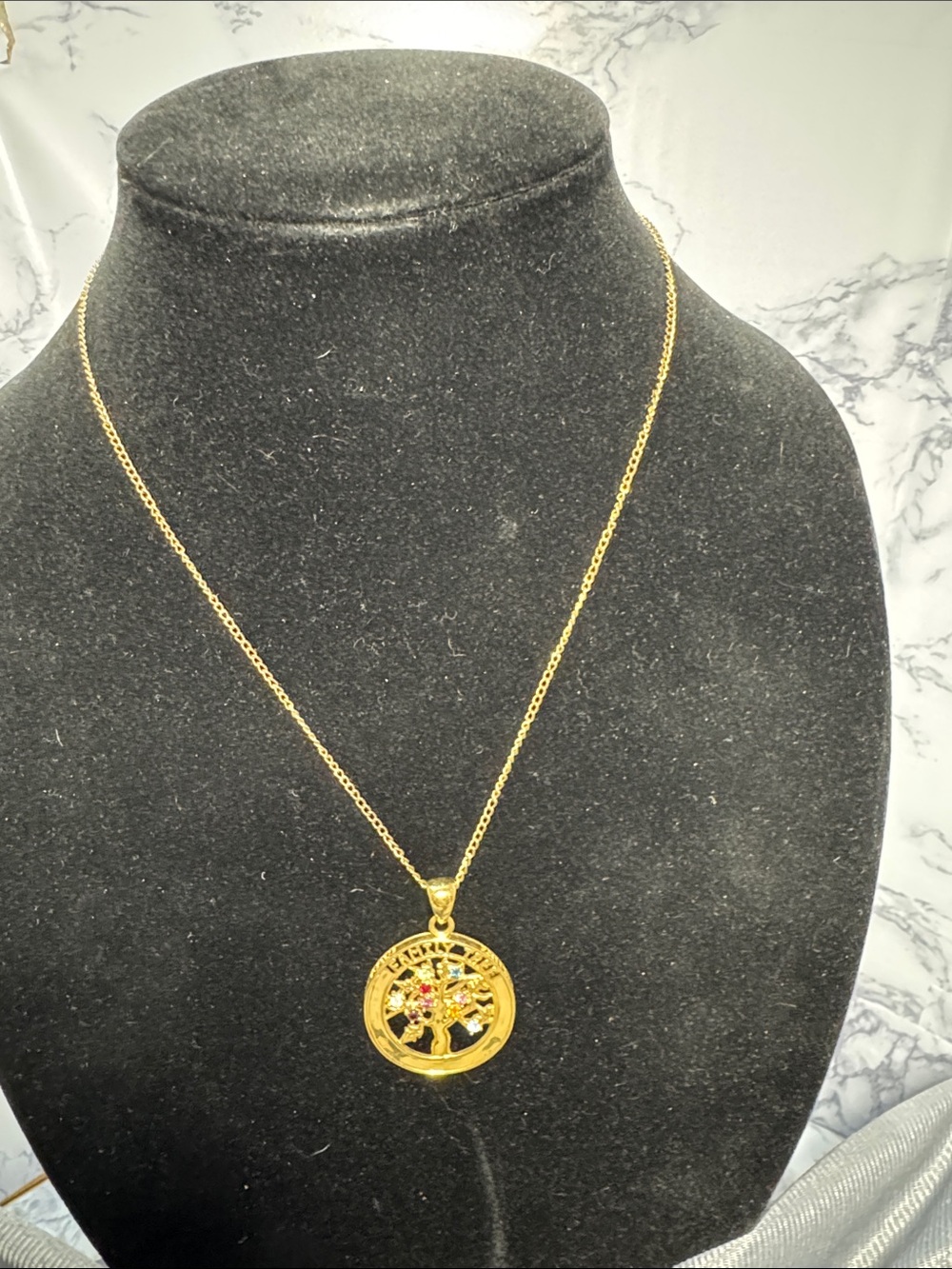 Source Unknown Gold Tree of Life Necklace with Multicolor Accents